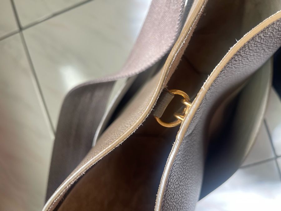 celine sangle 絕版通勤褐色質感肩背包-20