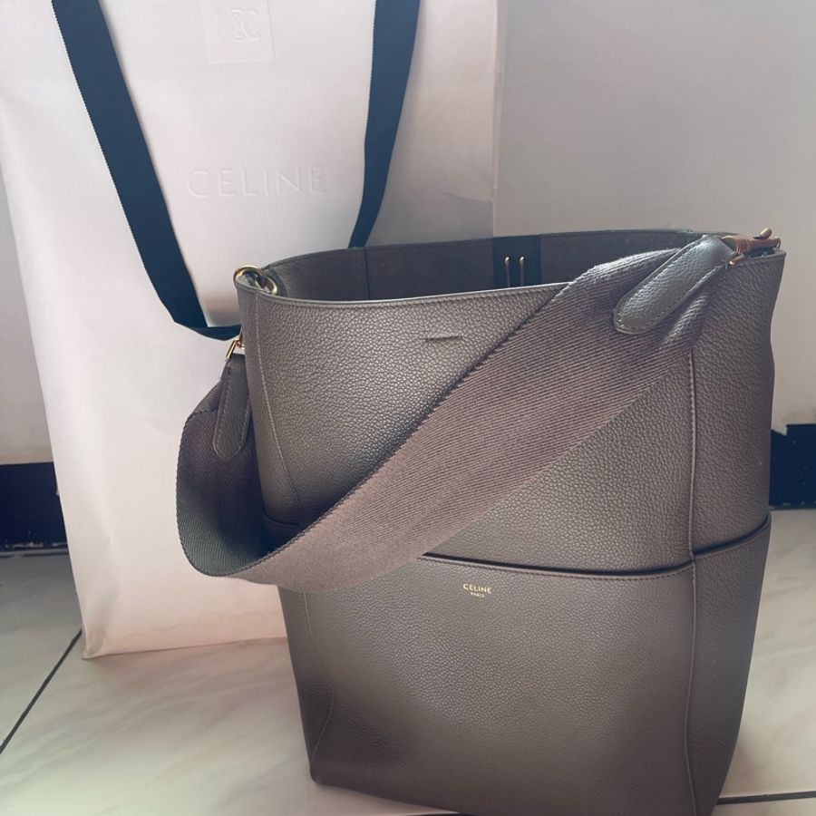celine sangle 絕版通勤褐色質感肩背包-26