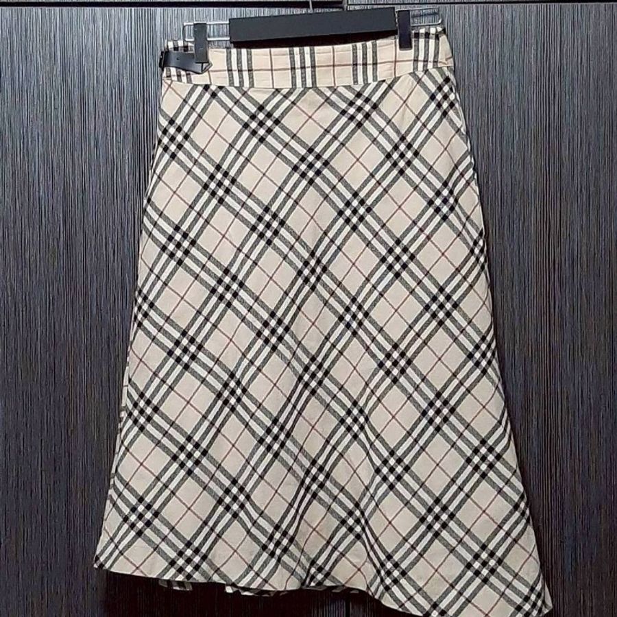 BURBERRY博柏利 LONDON 女經典格紋內裏斜邊及膝裙38號-0