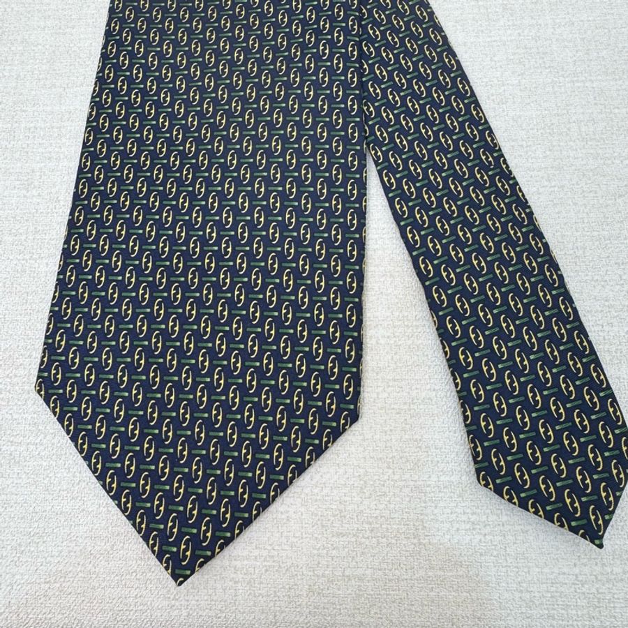 FENDI 藍綠 領帶 領結 絲綢(中古)-1