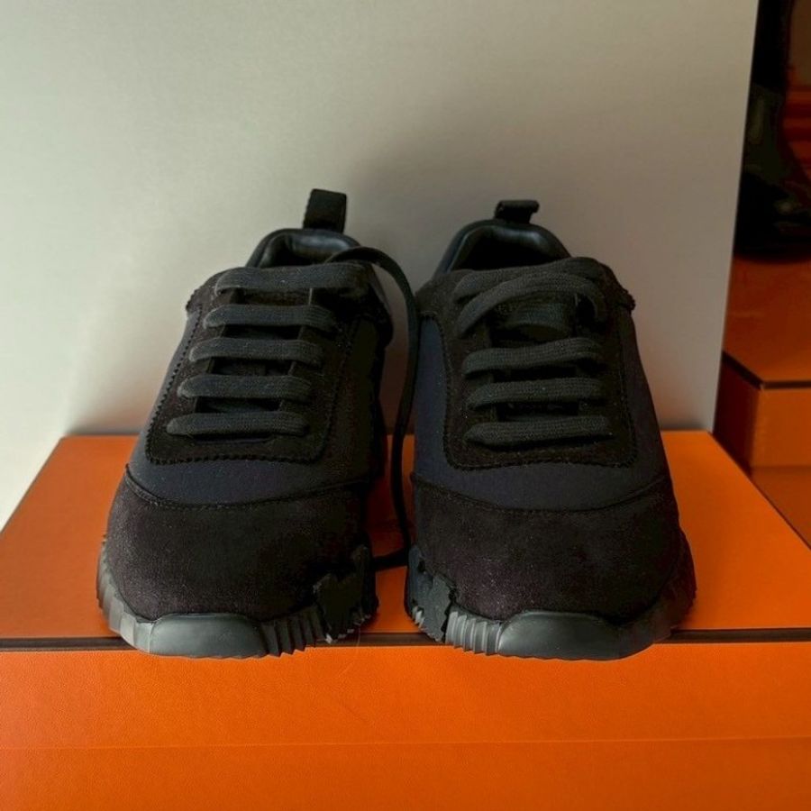 Hermes 黑麂皮+布休閒鞋-4