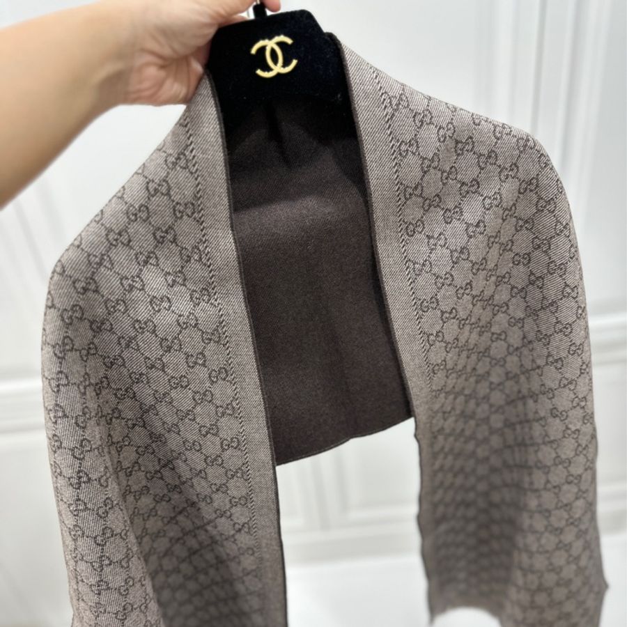 GUCCI GG Monogram 雙面 緹花 logo 洋毛 圍巾 披肩 披巾-7