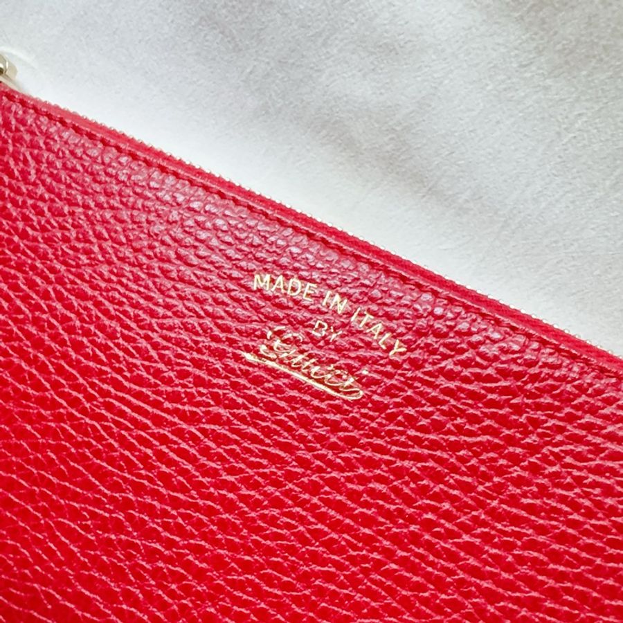 二手Gucci荔枝紋草寫logo拉鏈長夾手拿包 Gucci手拿包 Gucci皮夾 Gucci包 Gucci拉鏈包woc-3