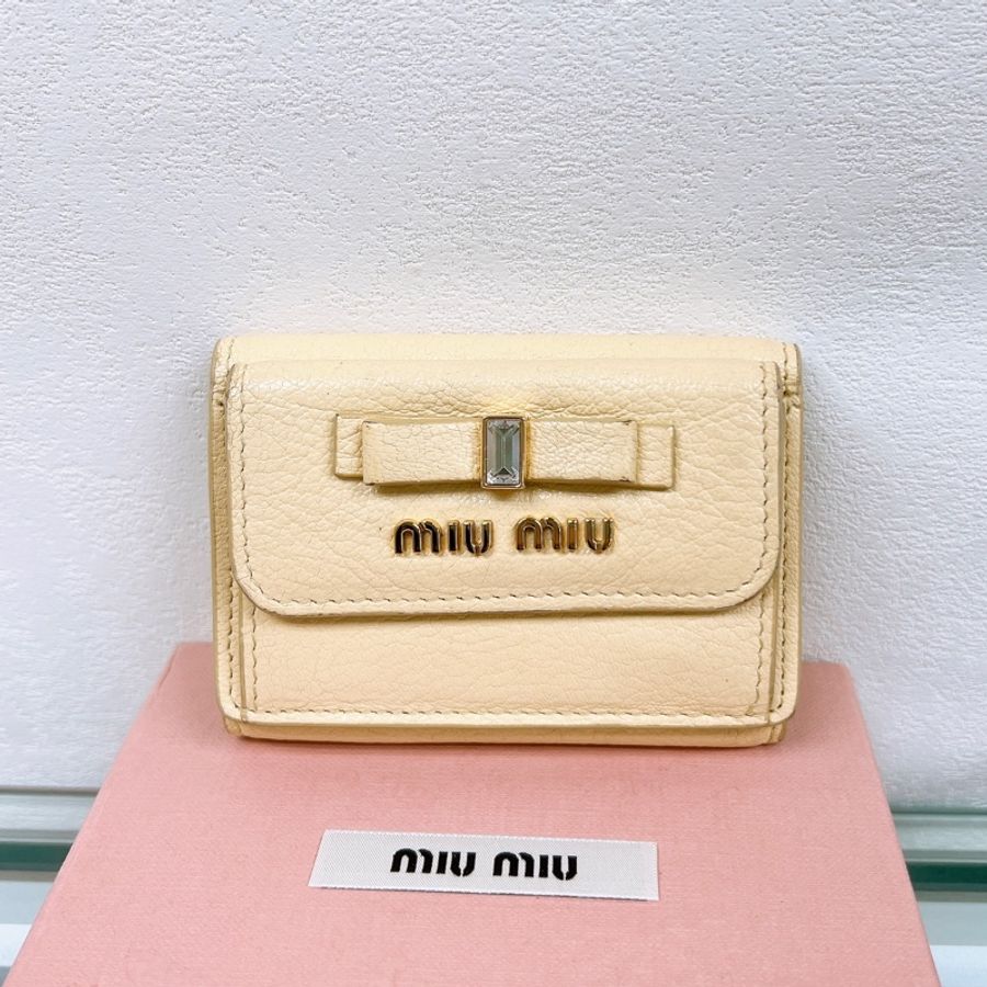 Miumiu 蝴蝶結 淺黃色皮夾/銀包-0