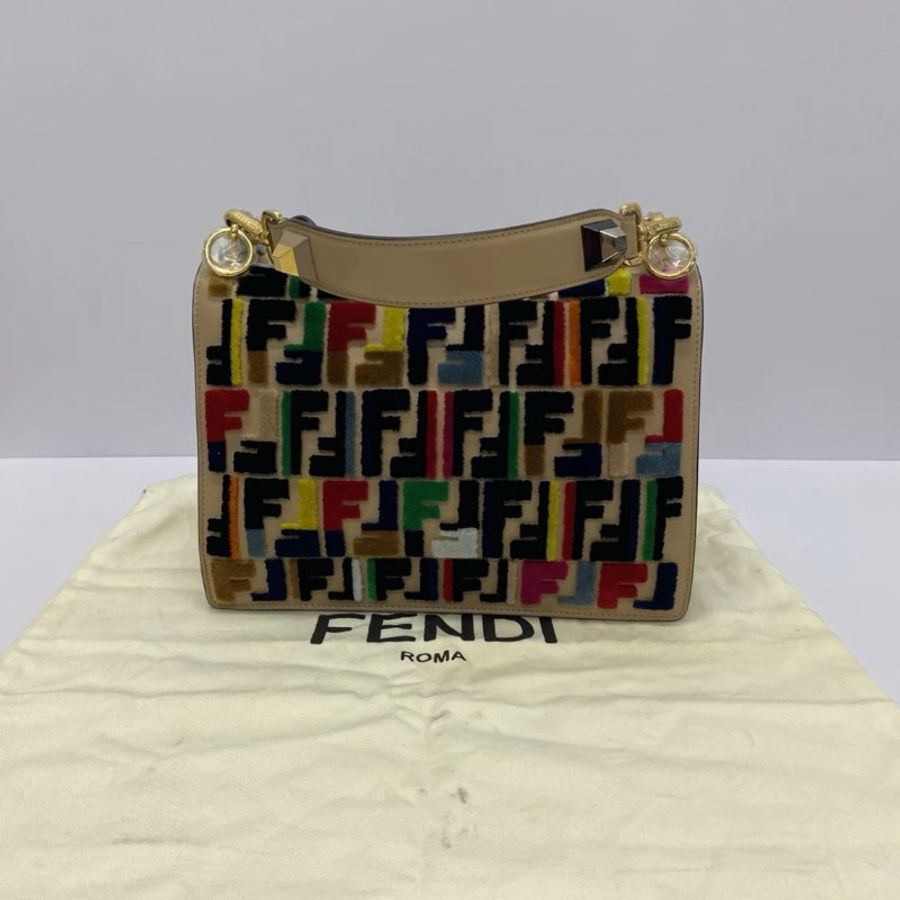 FENDI 限量款絲絨手提肩背斜背包 24.5*17*11 99新配件塵袋-4