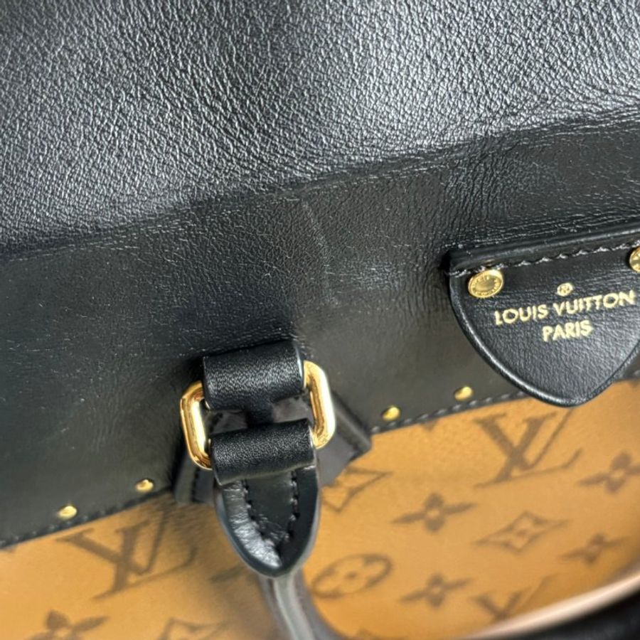 ::Louis Vuitton:: M43595 City Malle淺棕色花紋拼接黑色牛皮手提兩用包 斜背包-3