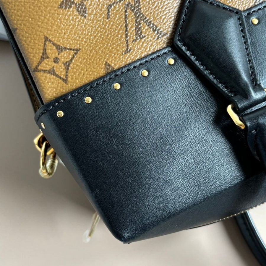 ::Louis Vuitton:: M43595 City Malle淺棕色花紋拼接黑色牛皮手提兩用包 斜背包-5