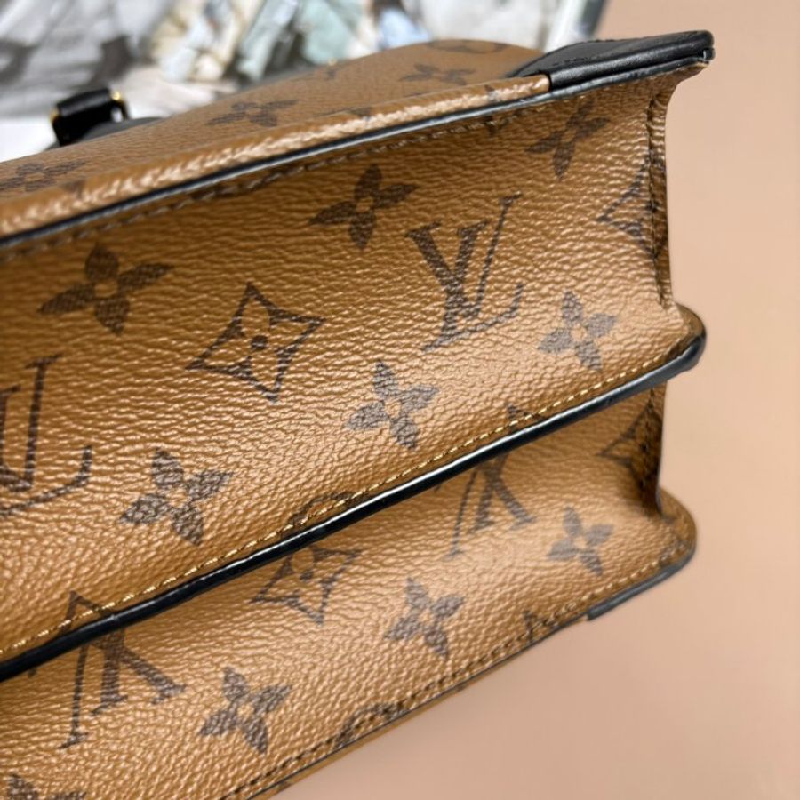 ::Louis Vuitton:: M43595 City Malle淺棕色花紋拼接黑色牛皮手提兩用包 斜背包-26