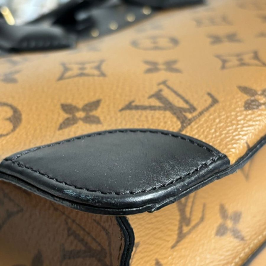 ::Louis Vuitton:: M43595 City Malle淺棕色花紋拼接黑色牛皮手提兩用包 斜背包-30
