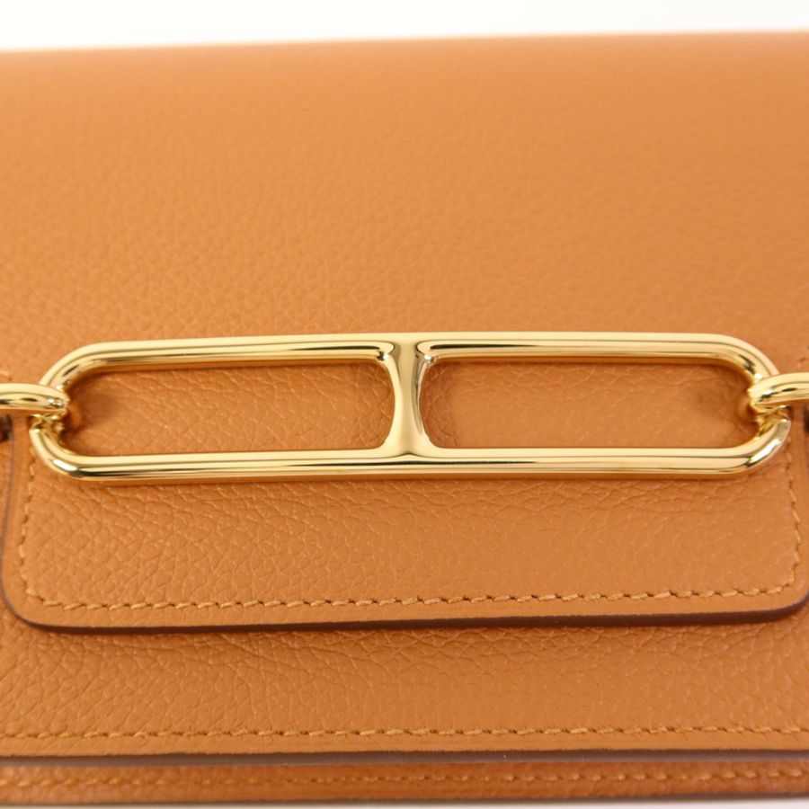 HERMES Evercolor皮革Roulis Slim金扣手拿包Gold-7