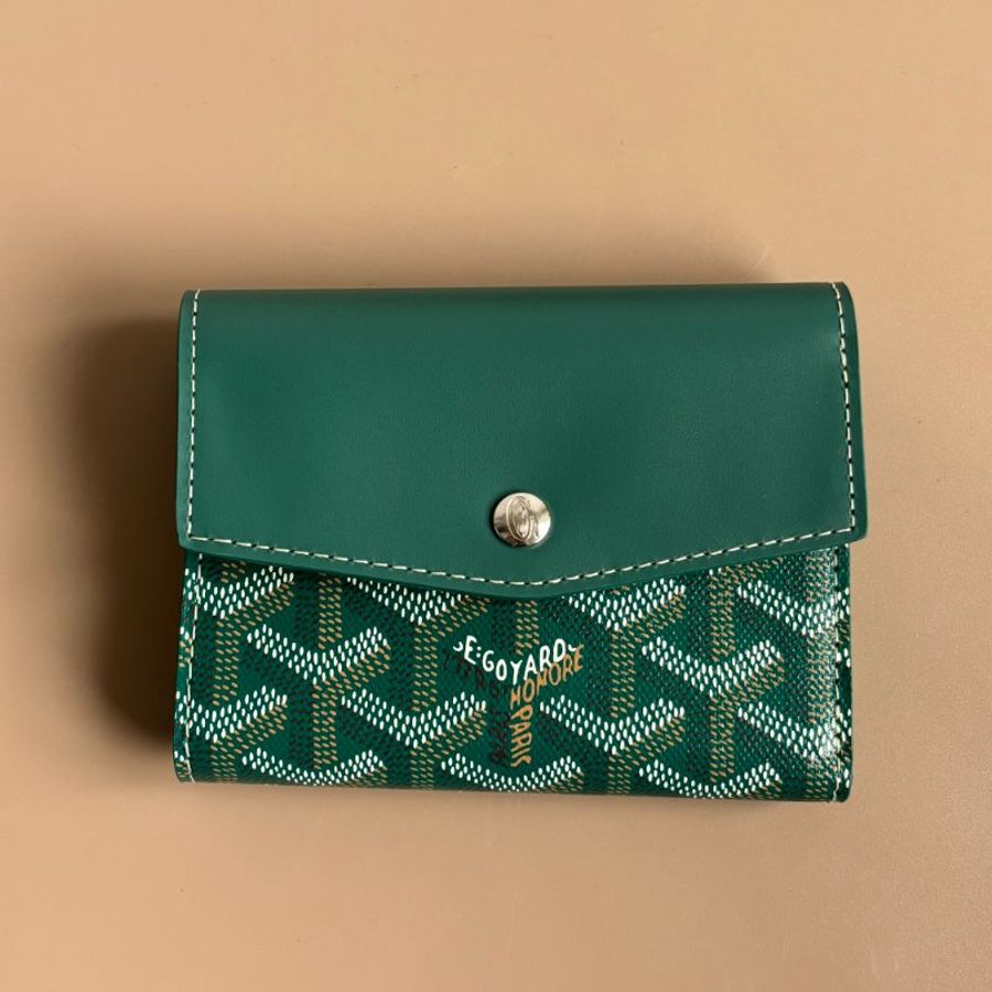 ::GOYARD:: Saint Gabriel 帆布牛皮拼接材質暗釦三折短夾 (綠)-1