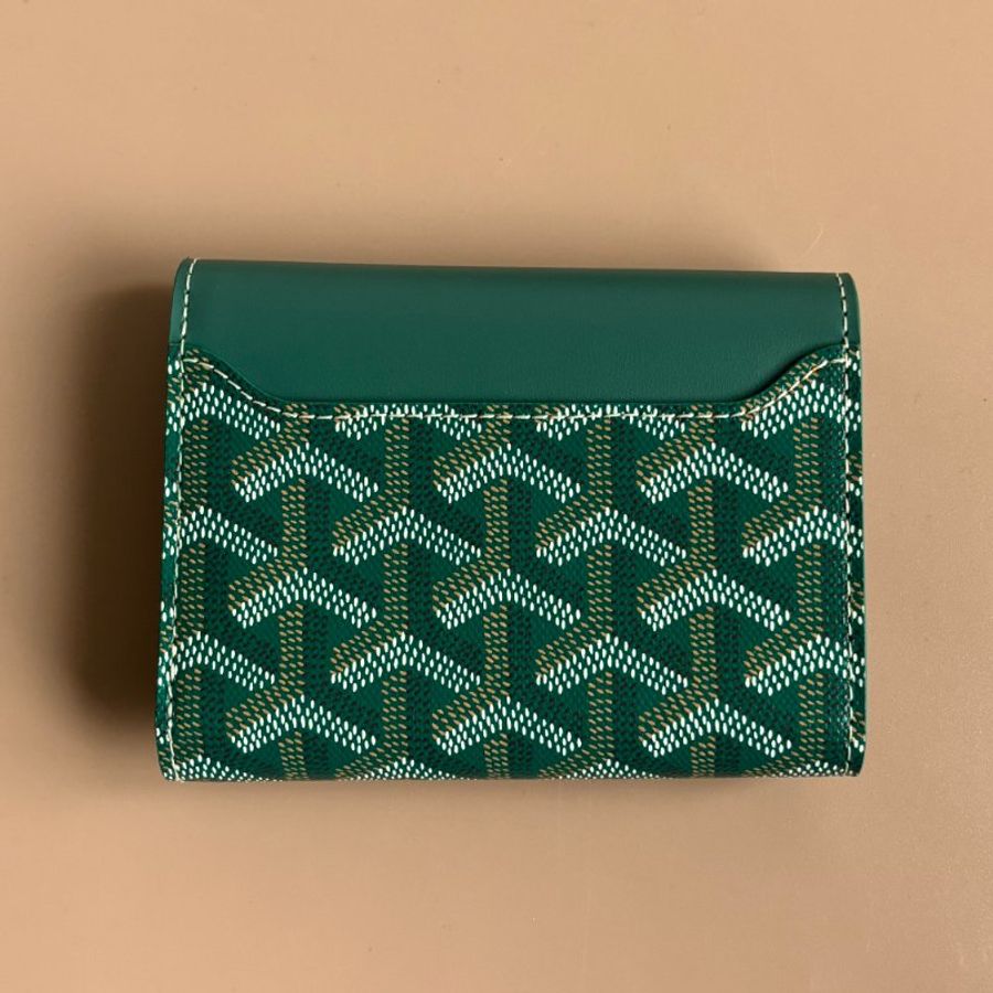 ::GOYARD:: Saint Gabriel 帆布牛皮拼接材質暗釦三折短夾 (綠)-2