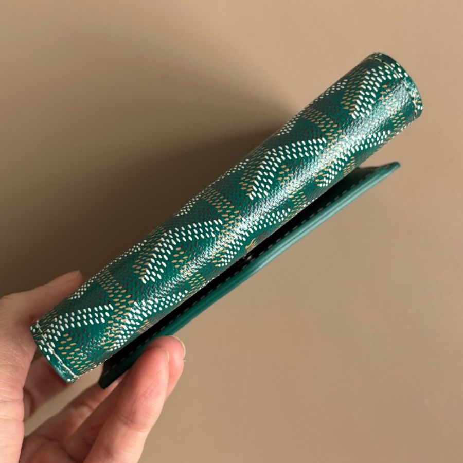::GOYARD:: Saint Gabriel 帆布牛皮拼接材質暗釦三折短夾 (綠)-3