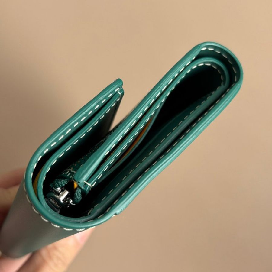 ::GOYARD:: Saint Gabriel 帆布牛皮拼接材質暗釦三折短夾 (綠)-5