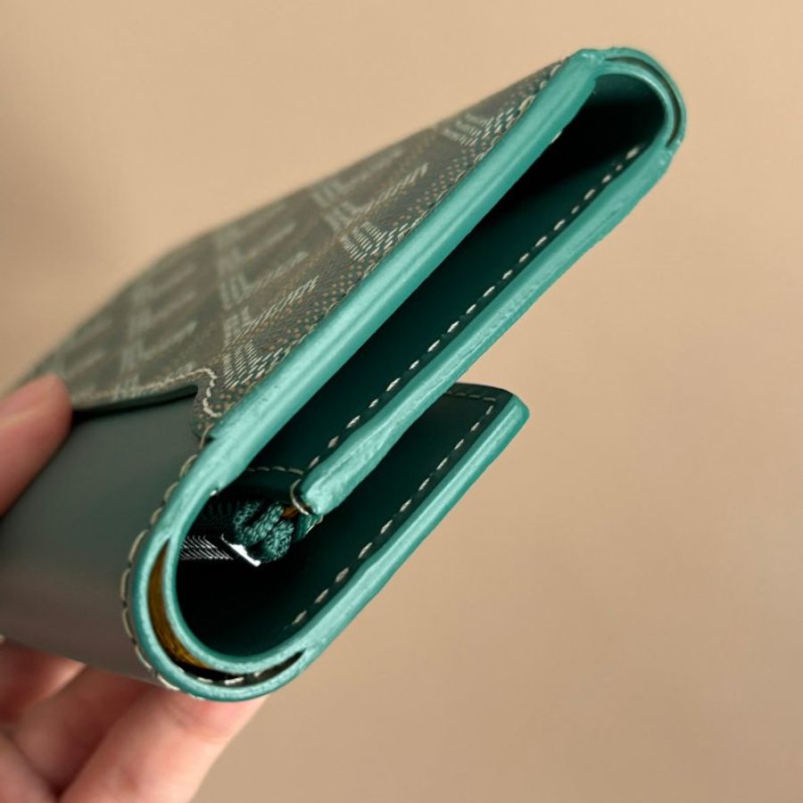 ::GOYARD:: Saint Gabriel 帆布牛皮拼接材質暗釦三折短夾 (綠)-6