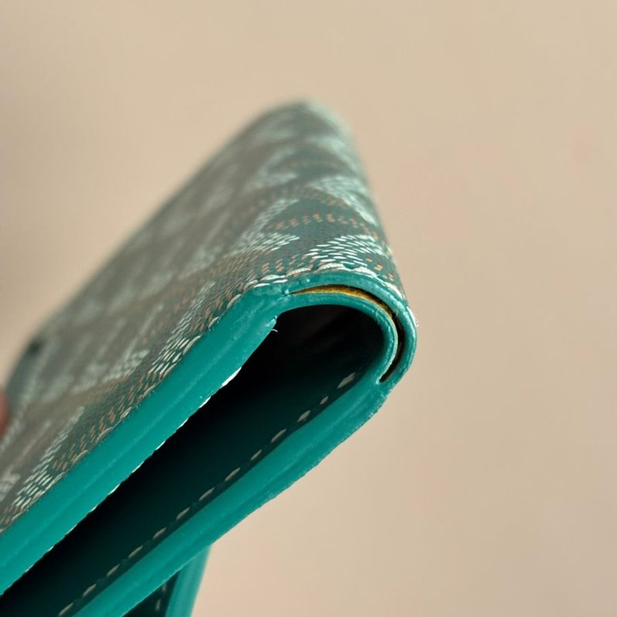 ::GOYARD:: Saint Gabriel 帆布牛皮拼接材質暗釦三折短夾 (綠)-7