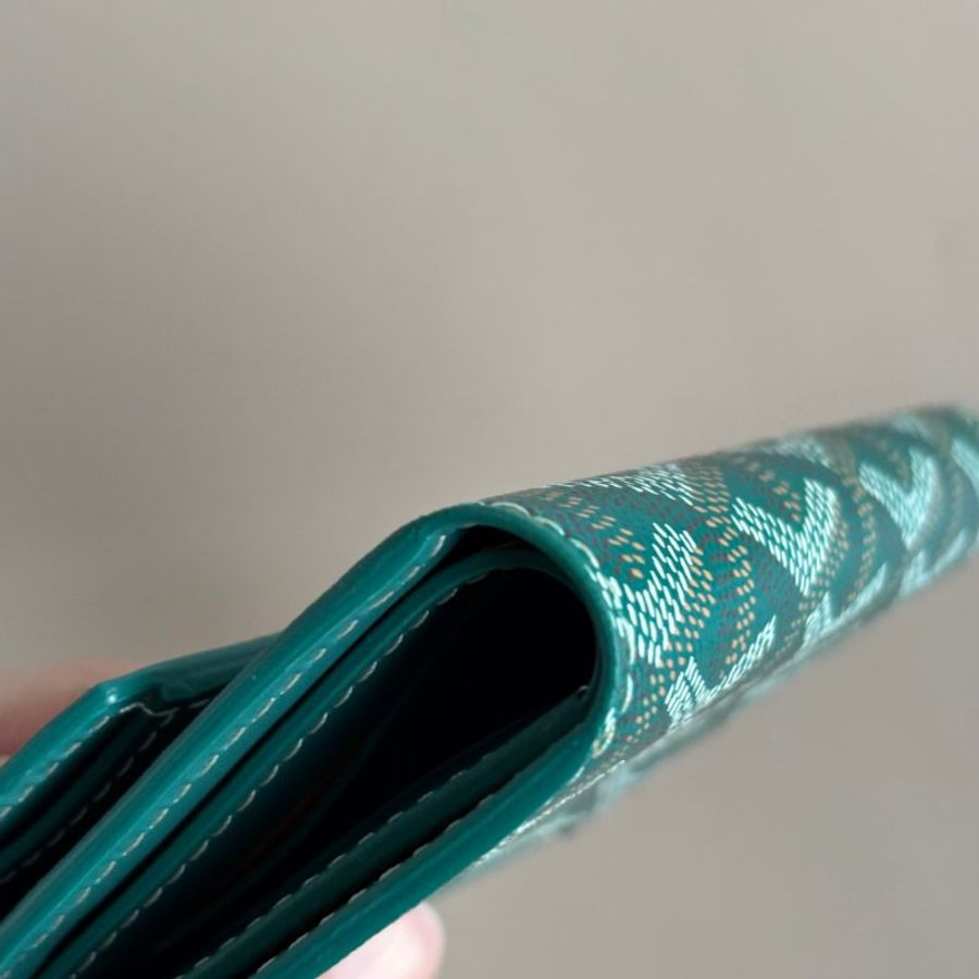 ::GOYARD:: Saint Gabriel 帆布牛皮拼接材質暗釦三折短夾 (綠)-10