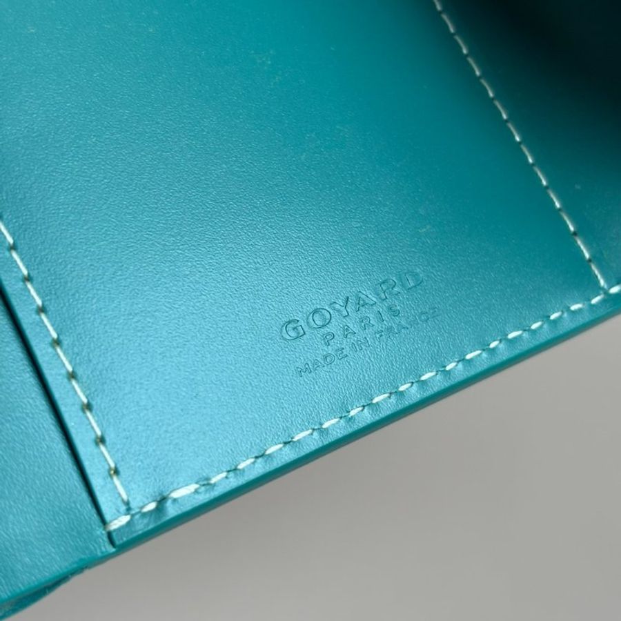 ::GOYARD:: Saint Gabriel 帆布牛皮拼接材質暗釦三折短夾 (綠)-11