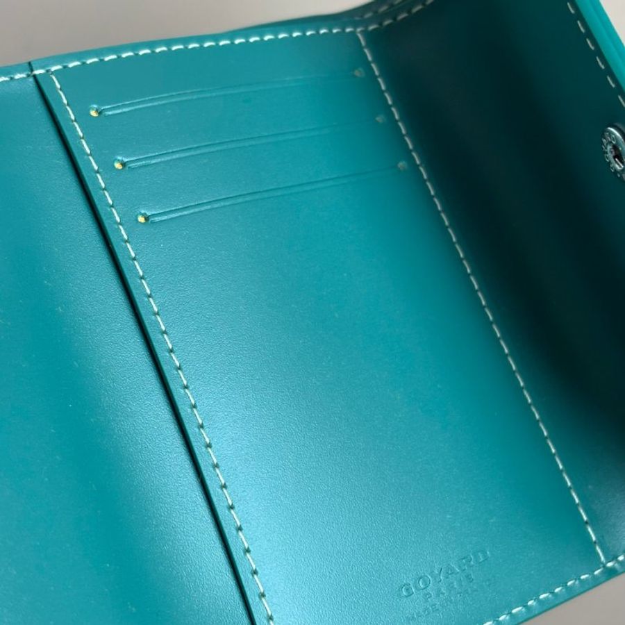 ::GOYARD:: Saint Gabriel 帆布牛皮拼接材質暗釦三折短夾 (綠)-12
