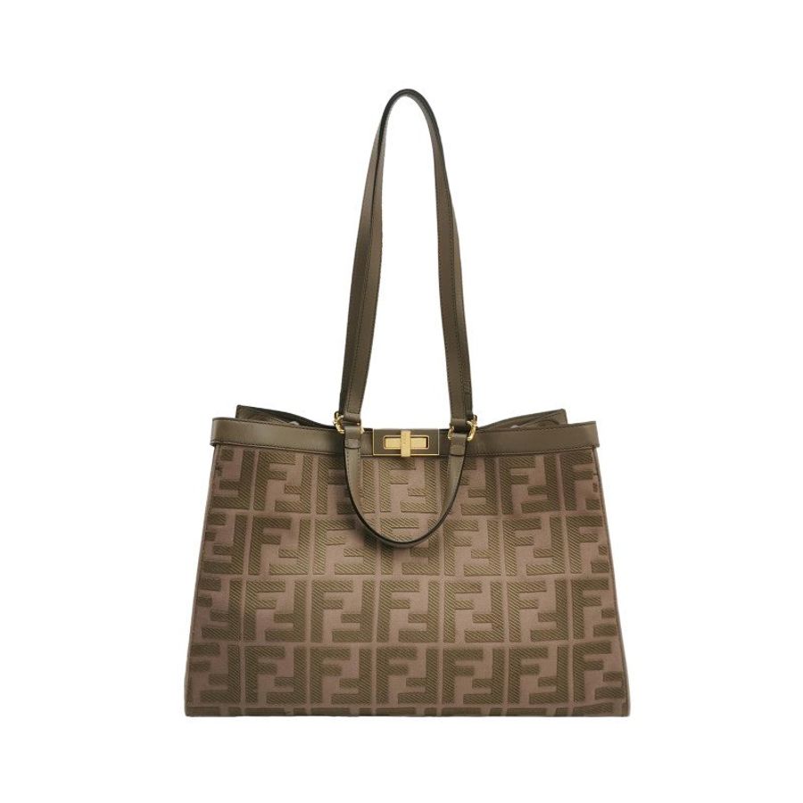 Fendi X-Tote 中號 牛皮 帆布 FF 浮凸 圖案 刺繡 單肩包-0