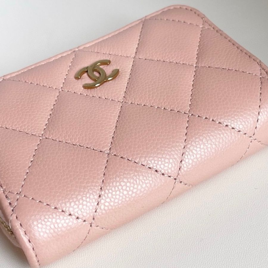 Chanel/香奈兒 24C 淺粉色荔枝牛卡包 芯片款 11*7*2-2