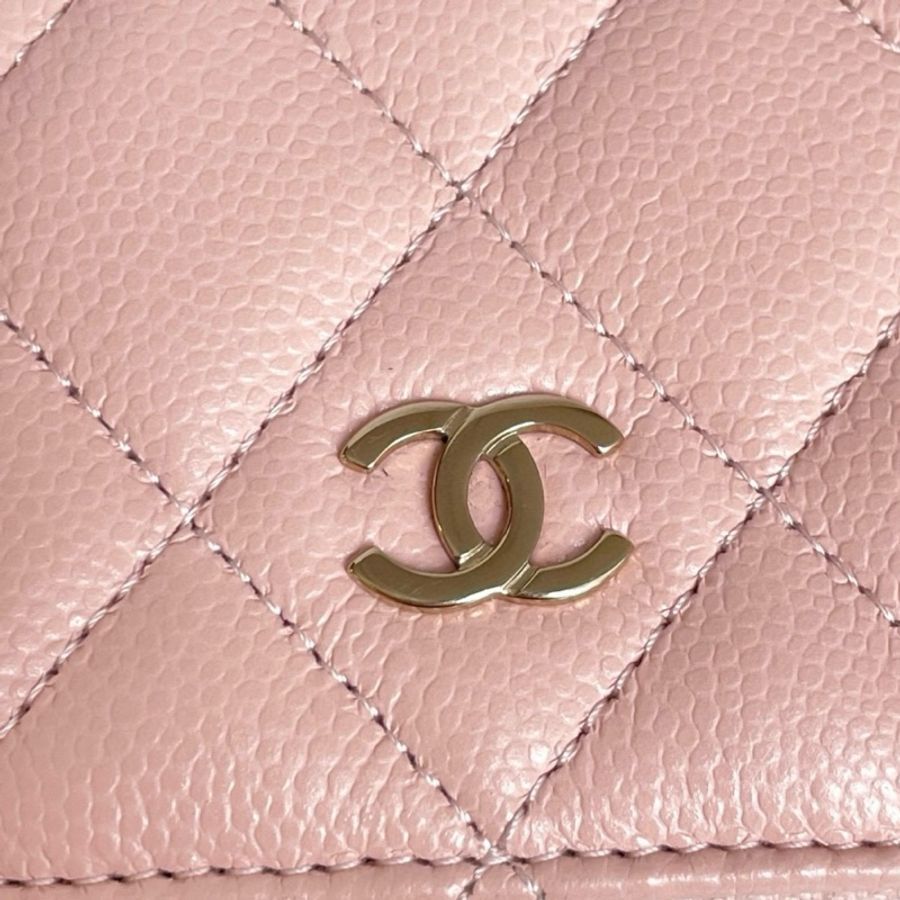 Chanel/香奈兒 24C 淺粉色荔枝牛卡包 芯片款 11*7*2-4