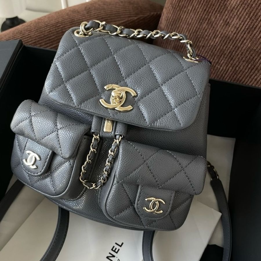 chanel/香奈兒 24A 雙肩包 灰色荔枝牛 17*17*9-0