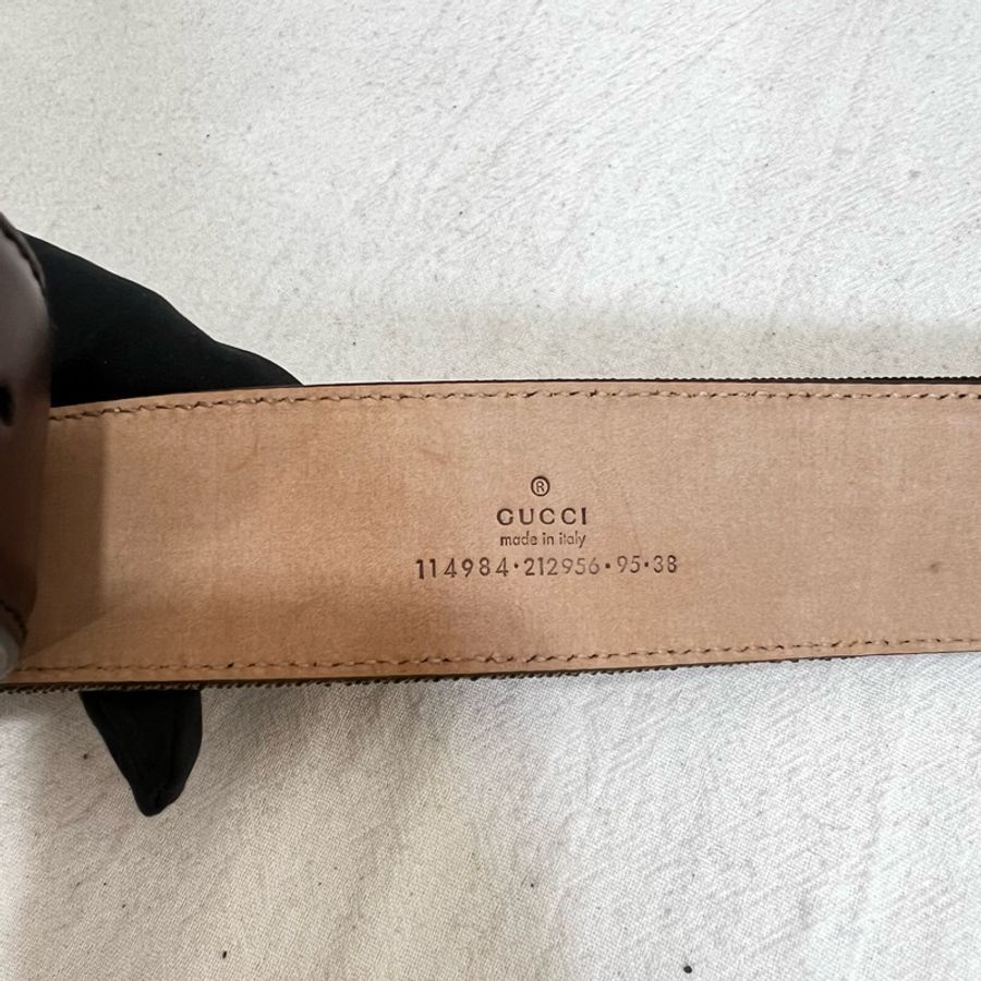 Gucci 經典雙G帆布皮革皮帶-5