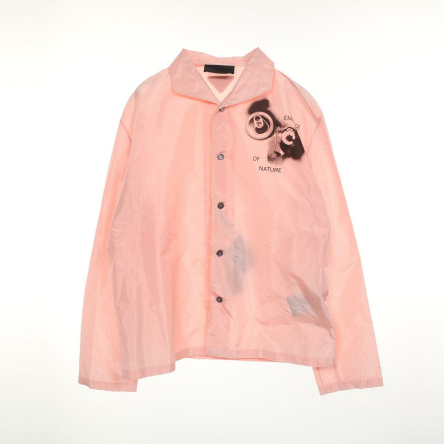 PRADA 睡衣襯衫 SC627 絲粉紅色黑色 M 碼 二手男士-0