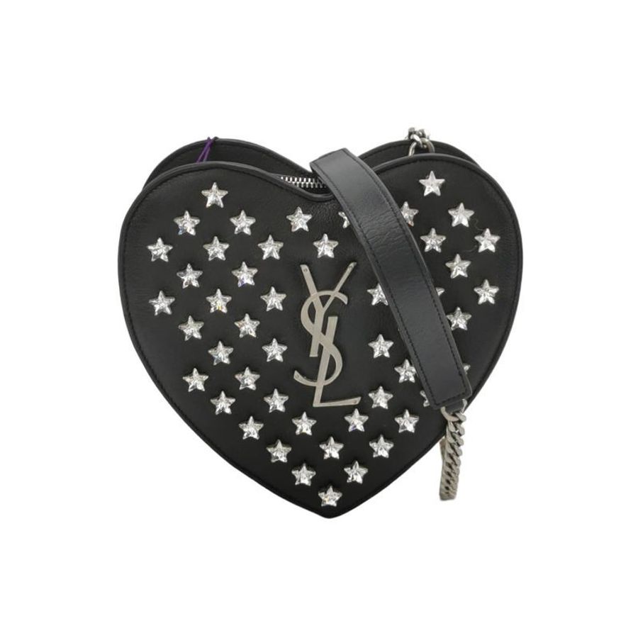 Saint Laurent 牛皮 五角星 水鑽 裝飾 愛心 造型 斜挎包 單肩包-0