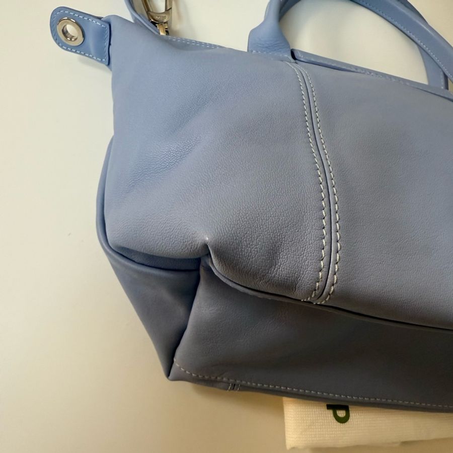 ✔️Longchamp Le Pliage Cuir 小羊皮摺疊包／小號水餃包／薄霧藍-13