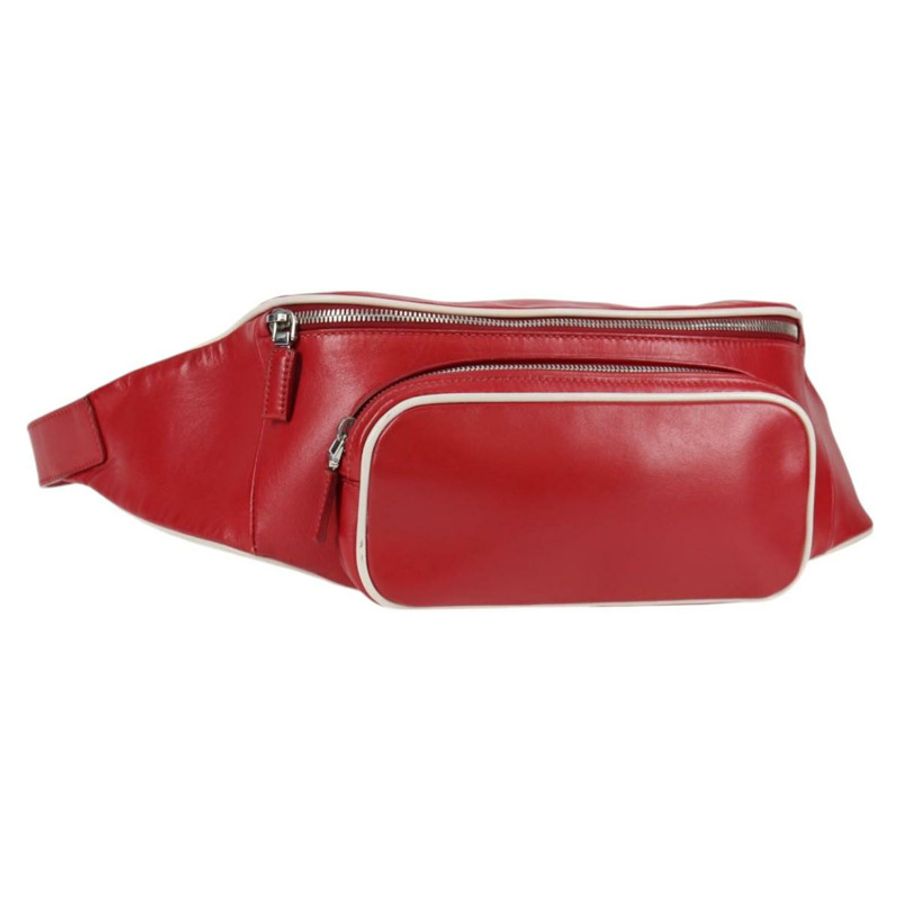 【日本直送】PRADA 銀色紅色皮革斜背包 正品 130229V-0