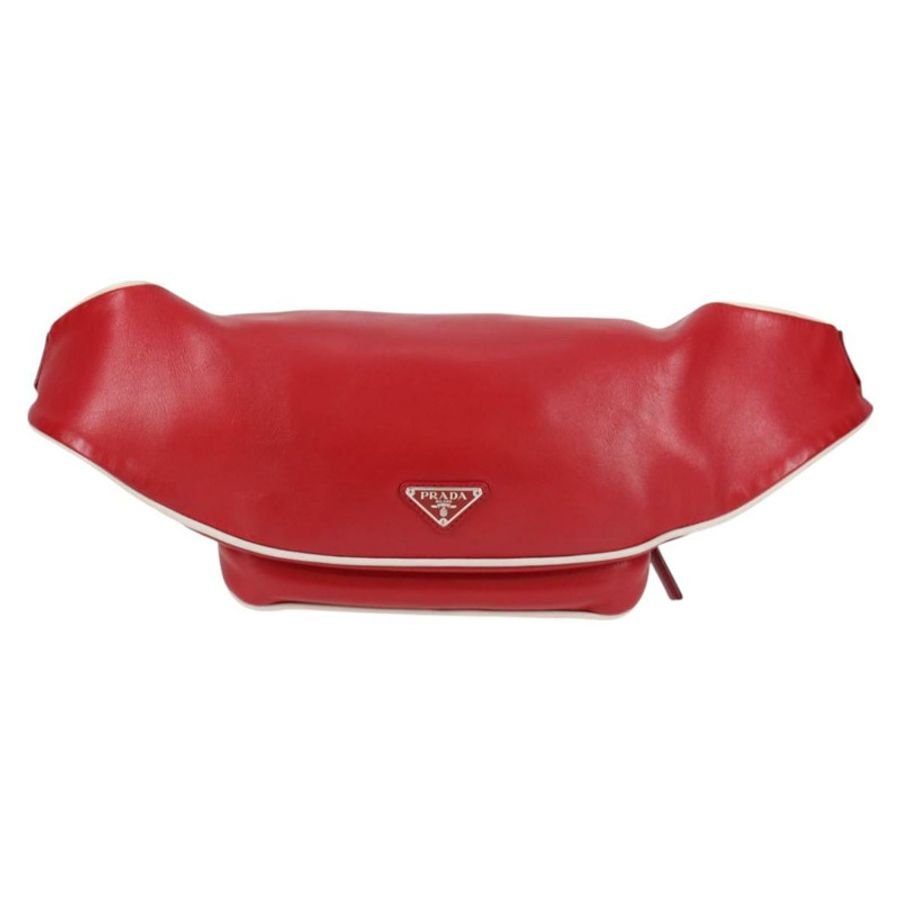 【日本直送】PRADA 銀色紅色皮革斜背包 正品 130229V-1