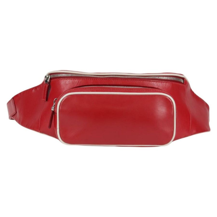 【日本直送】PRADA 銀色紅色皮革斜背包 正品 130229V-12