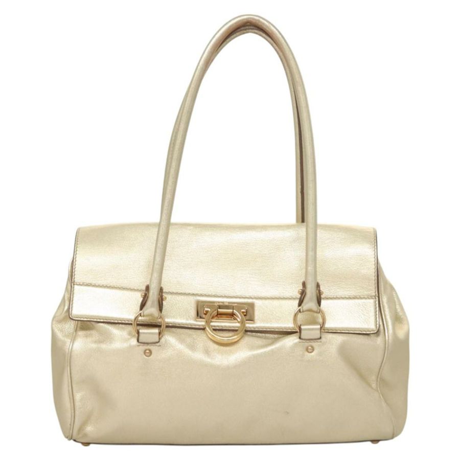 【日本直送】Salvatore Ferragamo Gancini 手提包 皮革 金色 正品 131050-12
