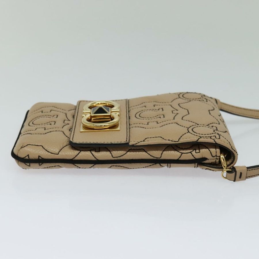 【日本直送】Salvatore Ferragamo Gancini 皮革單背包 米色 金色 正品 131785-3