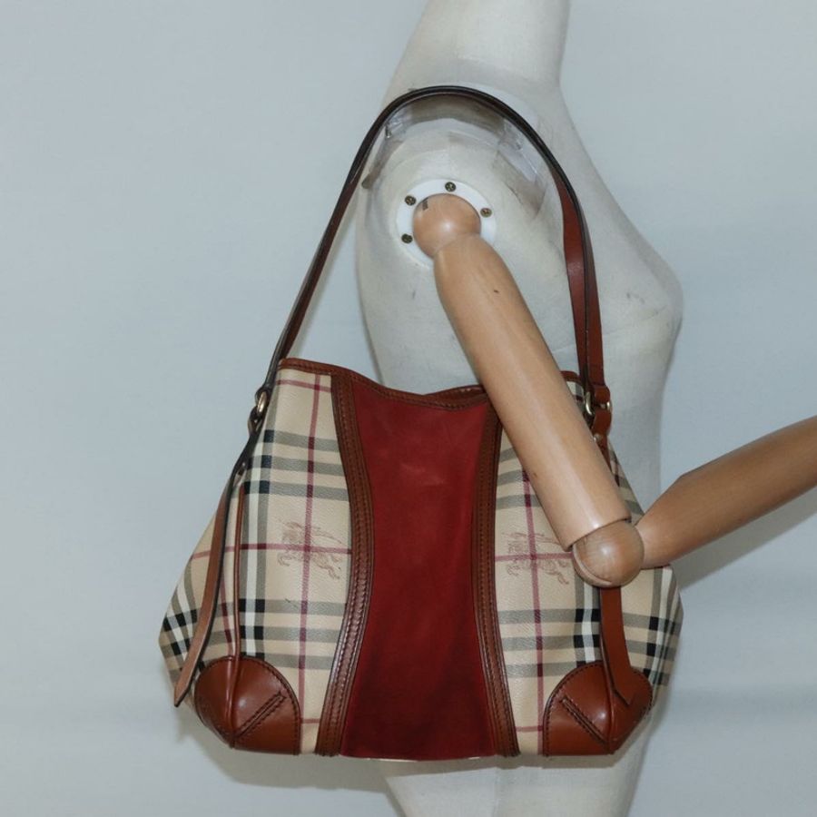 【日本直送】BURBERRY Nova 格紋藍標手提包 PVC 絨面革 米色 棕色 金色 正品 133568-19