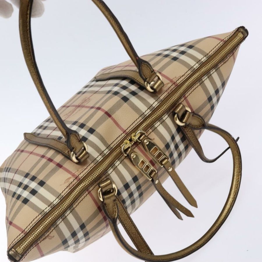 【日本直送】BURBERRY Nova 格紋手提包 PVC 米色 金色 正品 133565-5