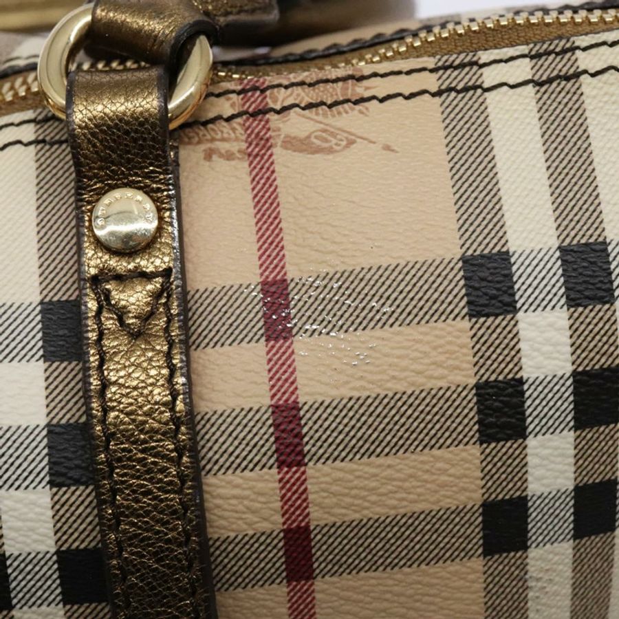 【日本直送】BURBERRY Nova 格紋手提包 PVC 米色 金色 正品 133565-9