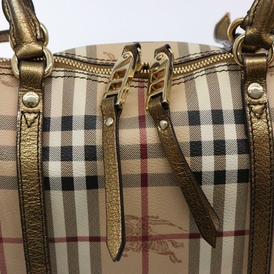 【日本直送】BURBERRY Nova 格紋手提包 PVC 米色 金色 正品 133565-16