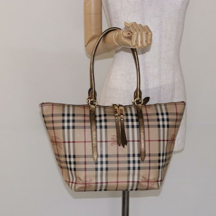 【日本直送】BURBERRY Nova 格紋手提包 PVC 米色 金色 正品 133565-22