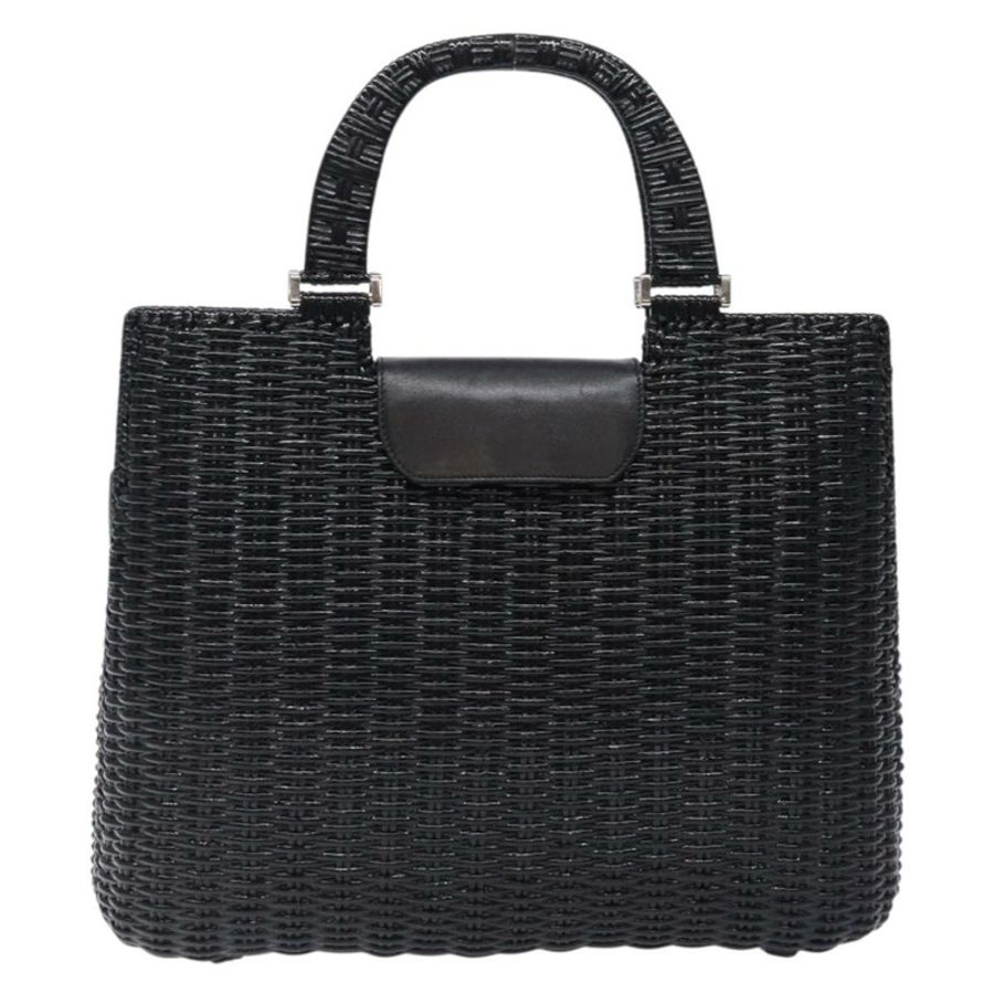 【日本直送】Salvatore Ferragamo Gancini 手提包 皮革藤編 黑色 銀色 正品 133756-1