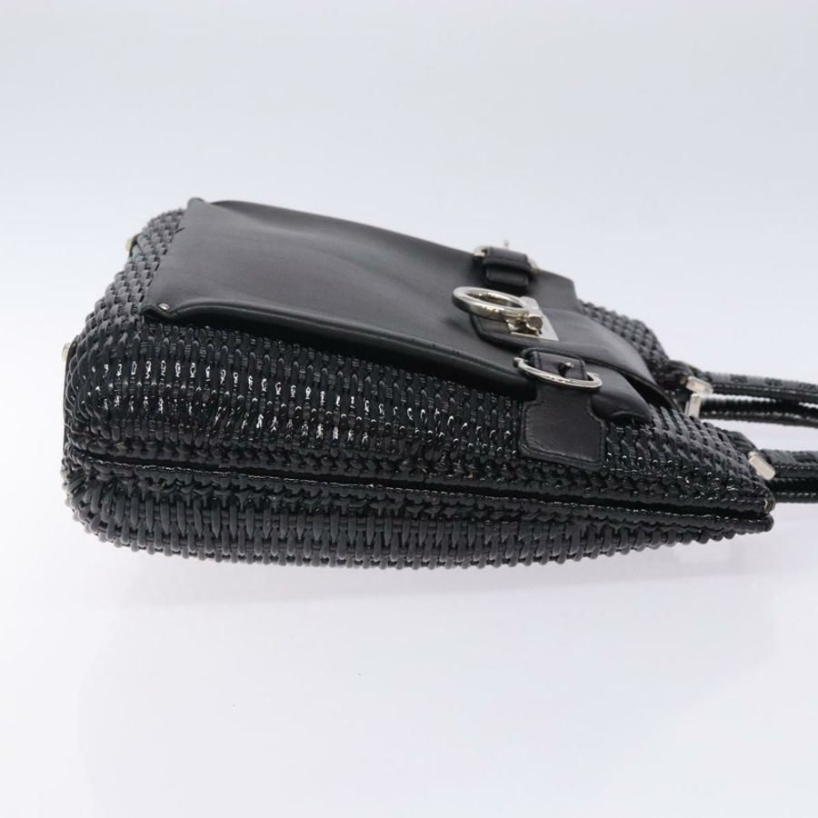 【日本直送】Salvatore Ferragamo Gancini 手提包 皮革藤編 黑色 銀色 正品 133756-2