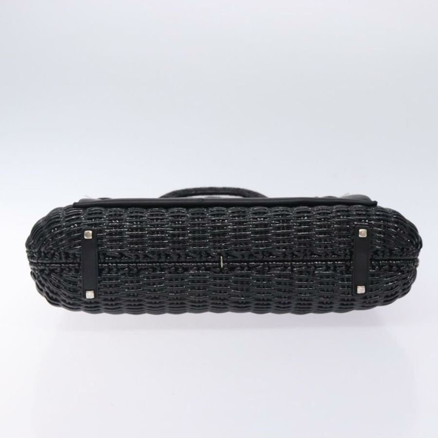 【日本直送】Salvatore Ferragamo Gancini 手提包 皮革藤編 黑色 銀色 正品 133756-4