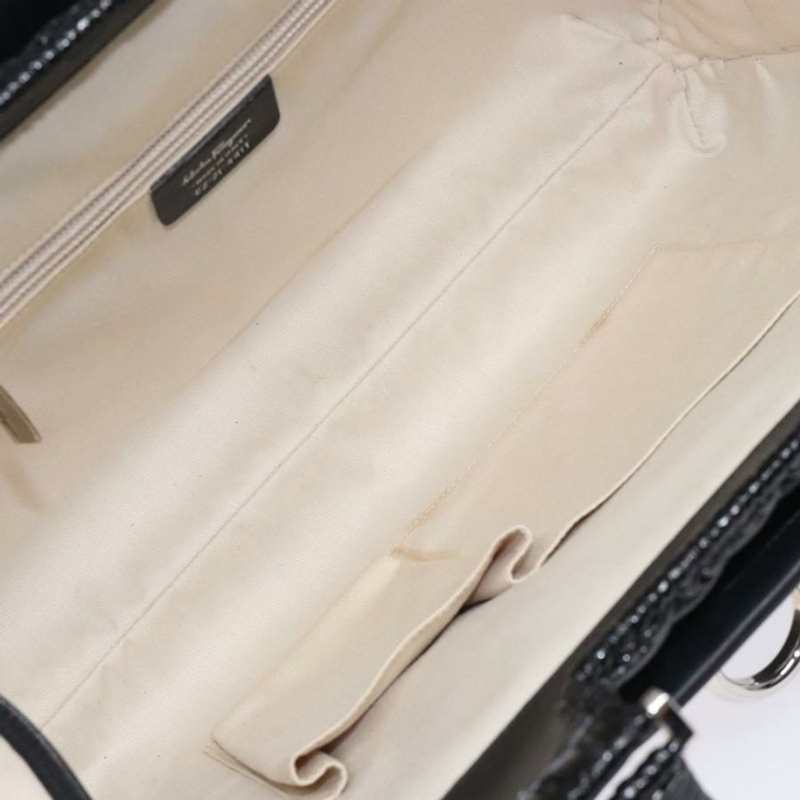 【日本直送】Salvatore Ferragamo Gancini 手提包 皮革藤編 黑色 銀色 正品 133756-9