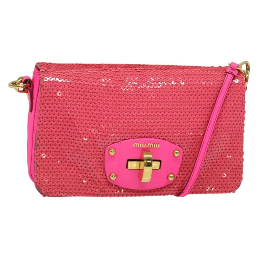 【日本直送】Miu Miu 亮片粉紅金色單肩包 正品 135485-0