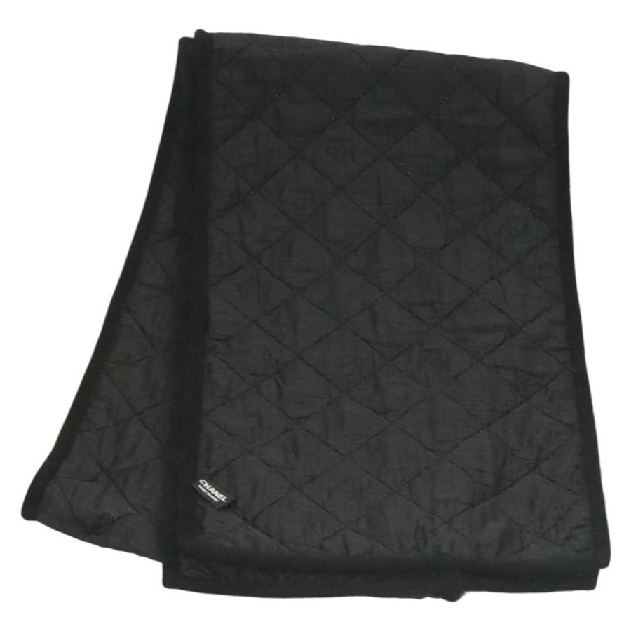 【日本直送】香奈兒 (CHANEL) 絎縫羊毛黑色圍巾,附 CC 標誌,貨號 133729-0