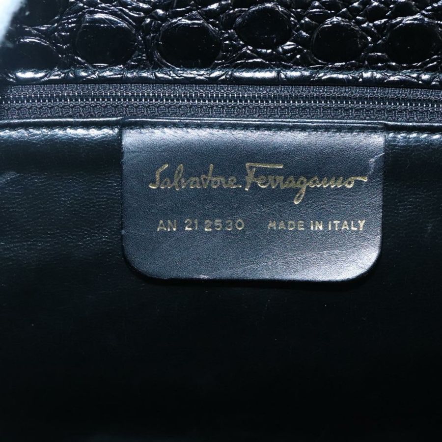 【日本直送】Salvatore Ferragamo Vala 手提包，皮革壓紋，黑色，金色，正品 BA3465-11