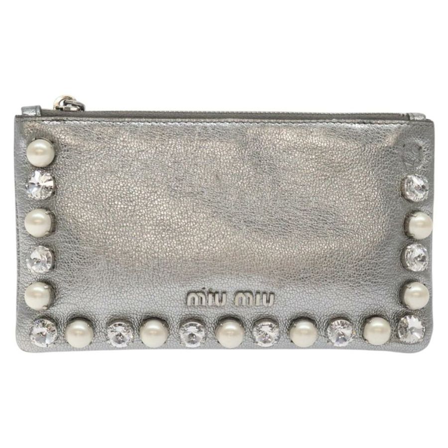 【日本直送】Miu Miu 皮革手拿包 銀色 正品 BA3607-12