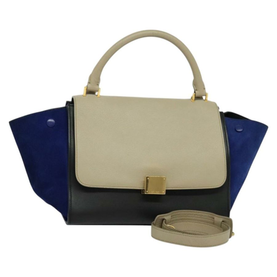 【日本直送】CELINE Trapeze 手提包 皮革 2way 米色 金色 正品 BA4167-0